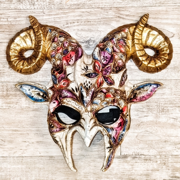 Enchanted Forrest Ram Gargoyle Masquerade Mask Halloween Party Woodland Fairytal - Picture 3 of 3